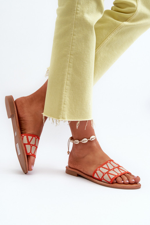 Damesslippers met brede hakken in de oranje kleur Traivea Damesslippers met brede hakken in de oranje kleur Traivea