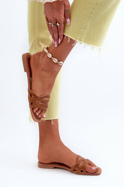 Damespantoffels Eko met brede hak bruine kleur Moldela