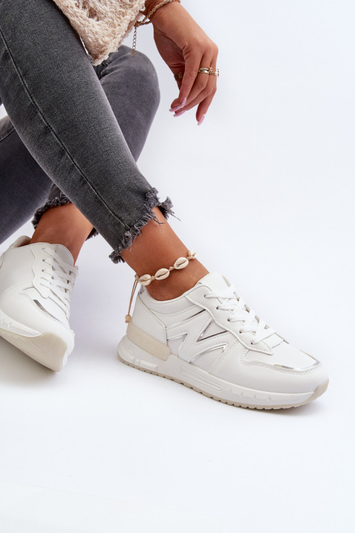 Chaussures modèle baskets en cuir écologique de couleur blanche Kaimans