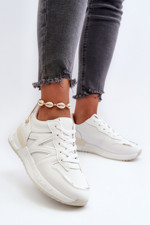 Chaussures modèle baskets en cuir écologique de couleur blanche Kaimans