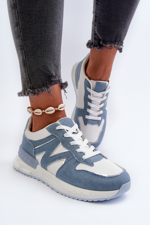 Matière jean modèle baskets chaussures en cuir écologique couleur bleu Kaimans Matière jean modèle baskets chaussures en cuir écologique couleur bleu Kaimans