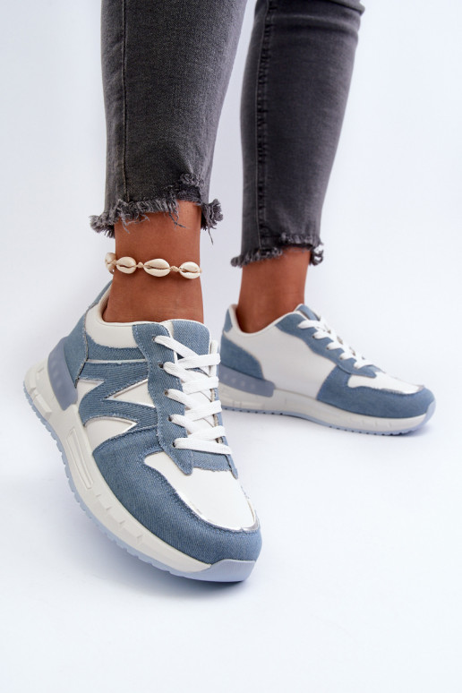 Matière jean modèle baskets chaussures en cuir écologique couleur bleu Kaimans
