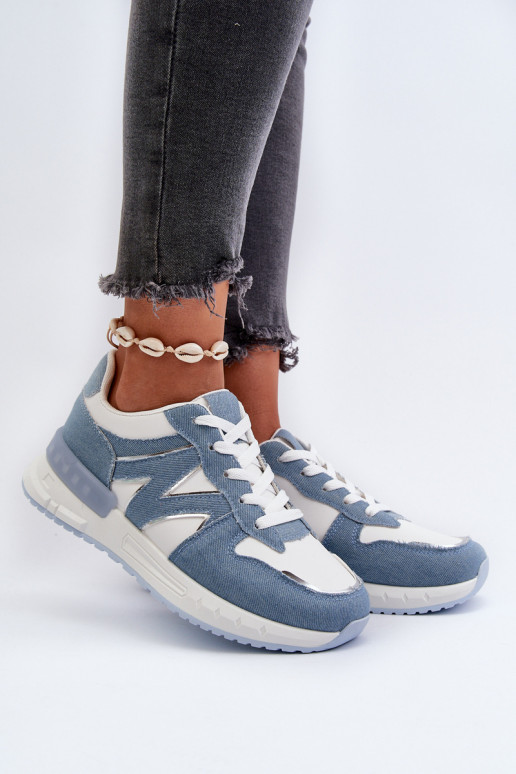 Matière jean modèle baskets chaussures en cuir écologique couleur bleu Kaimans