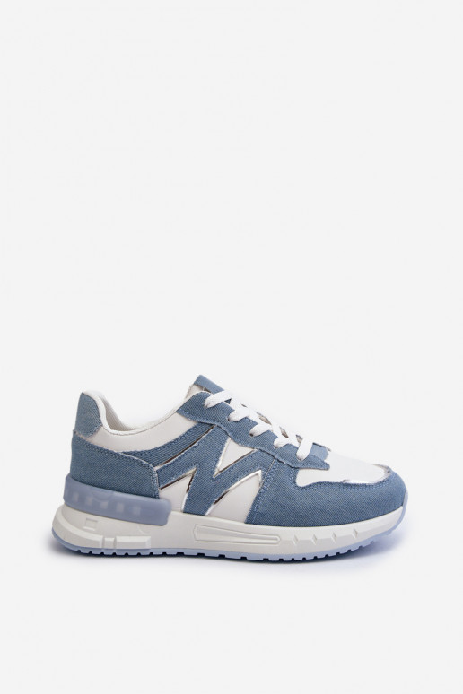 Matière jean modèle baskets chaussures en cuir écologique couleur bleu Kaimans