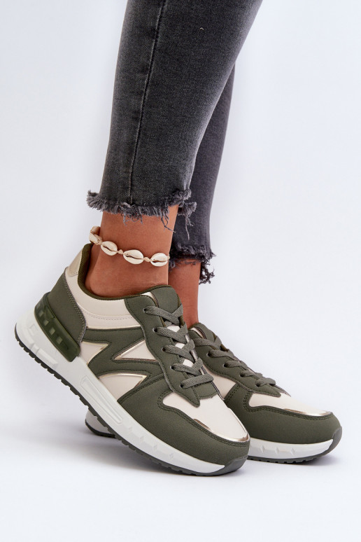 Chaussures modèle baskets en cuir écologique couleur vert Kaimans