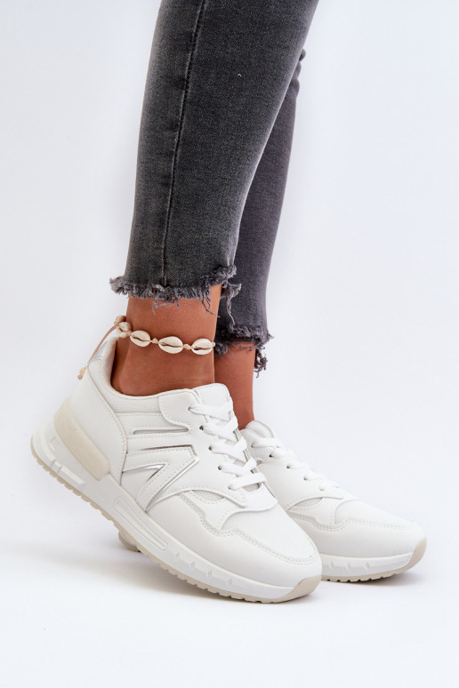 Chaussures modèle baskets en cuir écologique de couleur blanche Vinelli