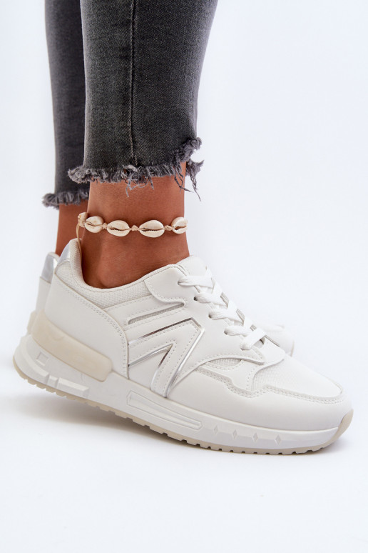 Chaussures modèle baskets en cuir écologique de couleur blanche Vinelli