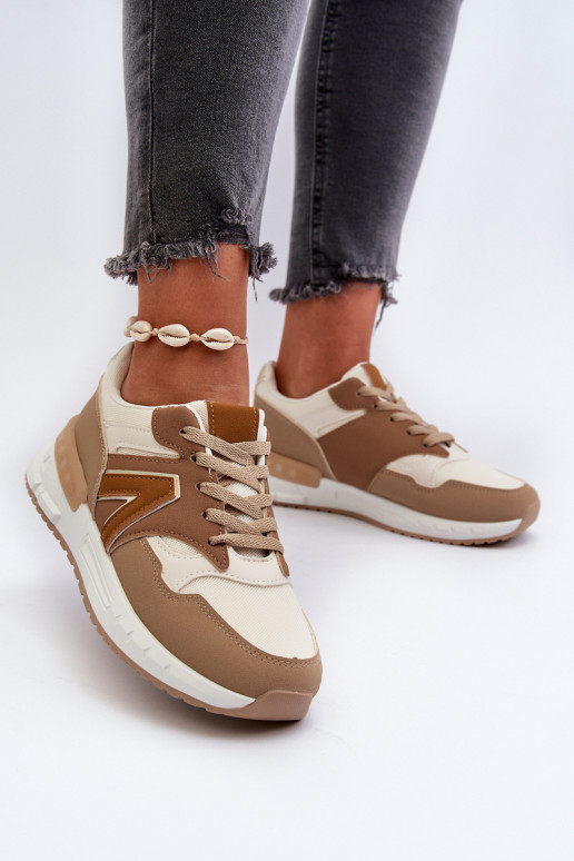 Chaussures modèle baskets en cuir écologique couleur marron Vinelli