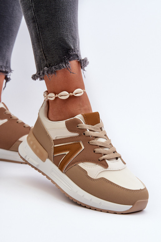 Chaussures modèle baskets en cuir écologique couleur marron Vinelli