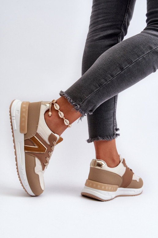 Chaussures modèle baskets en cuir écologique couleur marron Vinelli