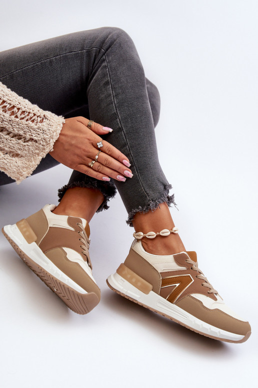 Chaussures modèle baskets en cuir écologique couleur marron Vinelli