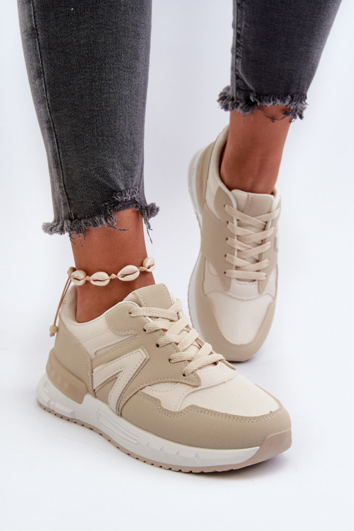 Chaussures modèle baskets en cuir écologique beige Vinelli