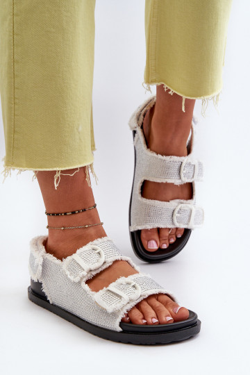 Matière denim Sandales pour femmes décorées couleur blanc Irmale