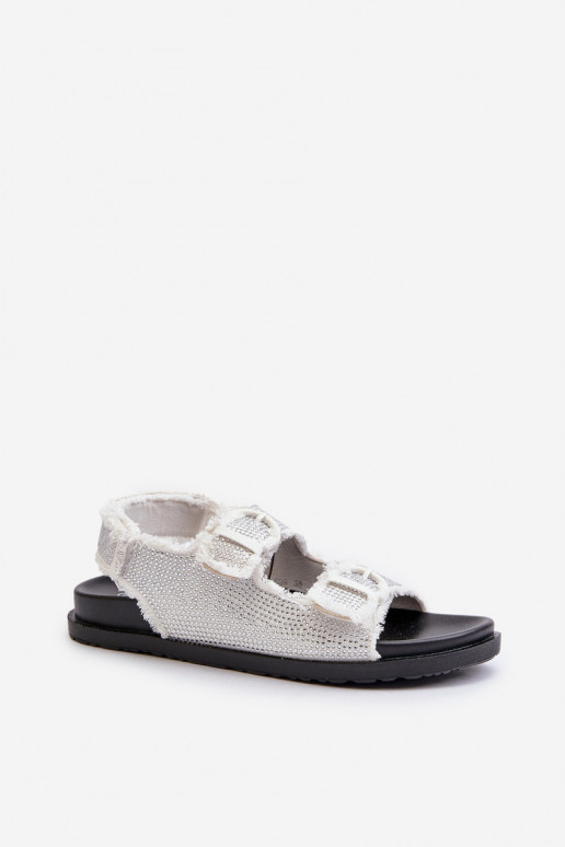 Matière denim Sandales pour femmes décorées couleur blanc Irmale Matière denim Sandales pour femmes décorées couleur blanc Irmale