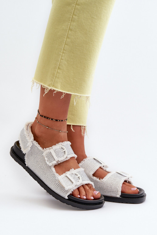 Matière denim Sandales pour femmes décorées couleur blanc Irmale