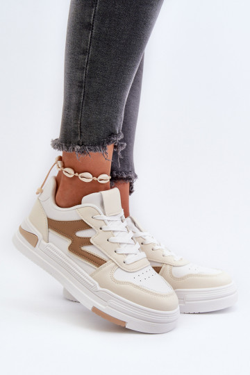 Chaussures modèle baskets avec plateforme en cuir écologique beige Lynnette