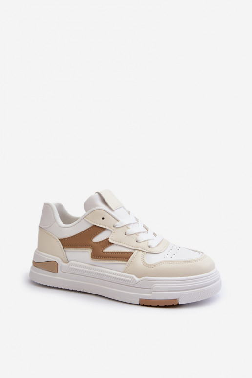 Sneakers-Modellschuhe mit Plateau aus beigem Öko-Leder von Lynnette