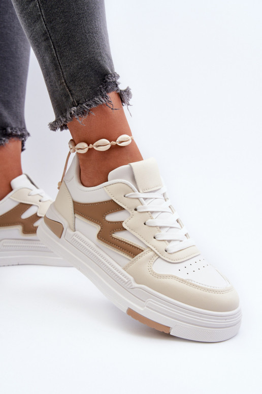 Chaussures modèle baskets avec plateforme en cuir écologique beige Lynnette