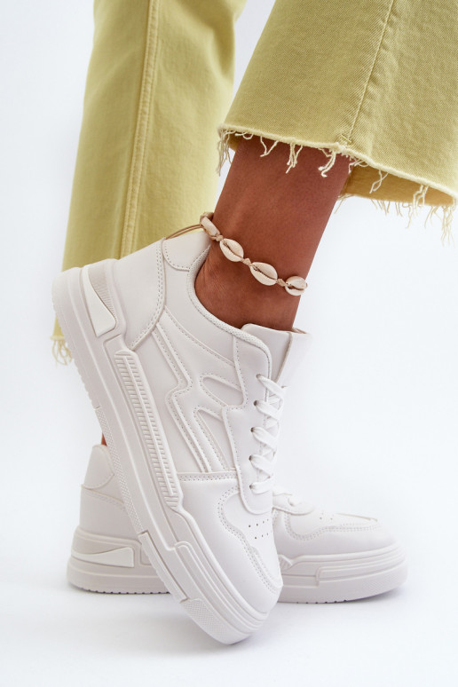 Sneakers-Modellschuhe mit Plateau aus Öko-Leder in der Farbe Weiß Lynnette