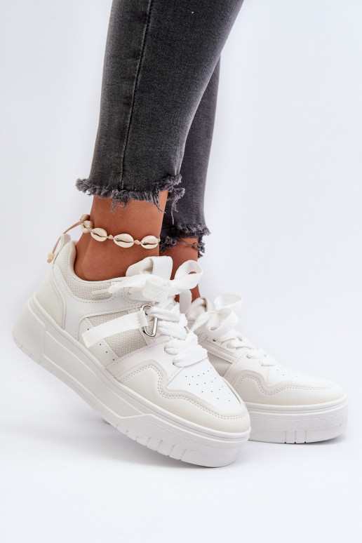 Sneakers-Modellschuhe mit Plateau aus Öko-Leder in der Farbe Weiß Moun
