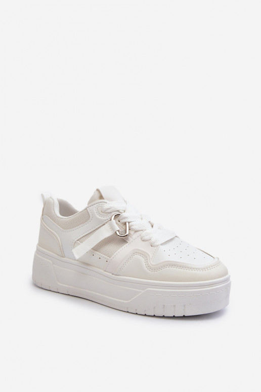 Chaussures modèle baskets avec plateforme en cuir écologique de couleur blanche Moun
