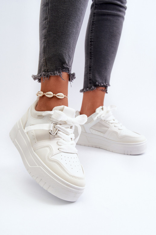 Chaussures modèle baskets avec plateforme en cuir écologique de couleur blanche Moun