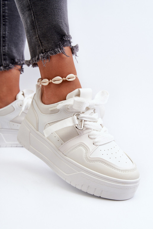Sneakers-Modellschuhe mit Plateau aus Öko-Leder in der Farbe Weiß Moun