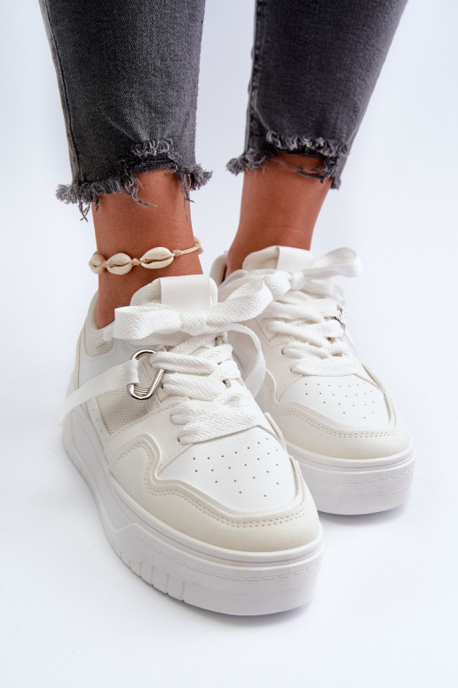 Chaussures modèle baskets avec plateforme en cuir écologique de couleur blanche Moun
