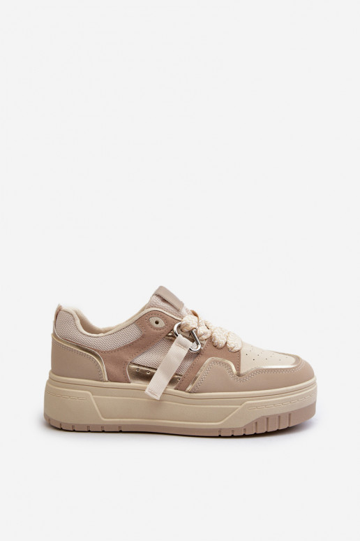 Sneakers-Modellschuhe mit Plateau aus beigem Öko-Leder von Moun Sneakers-Modellschuhe mit Plateau aus beigem Öko-Leder von Moun