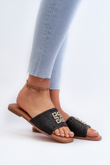 pieds plats Tongs femme couleur noir Omenna