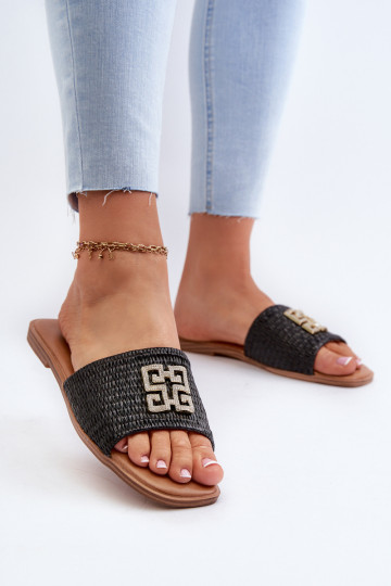 Plattfüße Damen-Flip-Flops in schwarzer Farbe Omenna 2