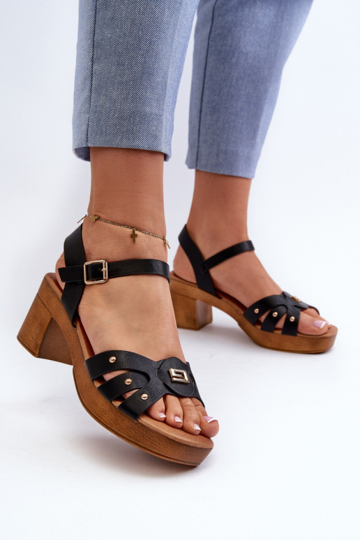 Damensandalen mit Absatz aus Öko-Leder in der Farbe Assames-Schwarz