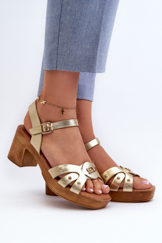 Sandales à talons pour femmes en éco-cuir de couleur dorée Assames Sandales à talons pour femmes en éco-cuir de couleur dorée Assames