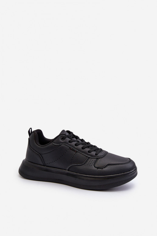 Chaussures modèle baskets avec plateforme en cuir écologique de couleur noire Uziran