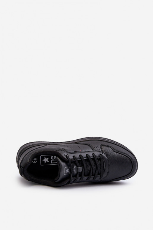 Chaussures modèle baskets avec plateforme en cuir écologique de couleur noire Uziran