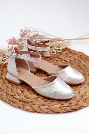 Sandales brillantes pour enfants à talon bas de couleur argent Nelly