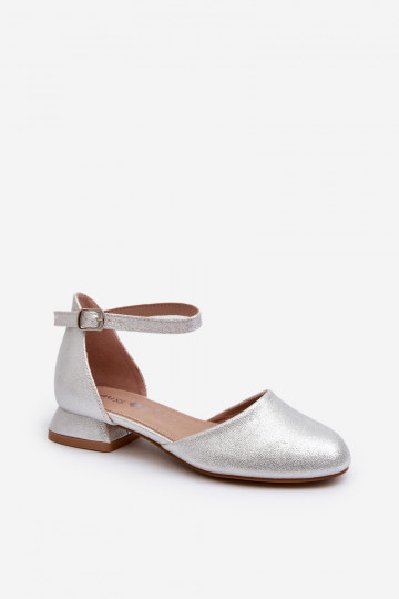 Sandales brillantes pour enfants à talon bas de couleur argent Nelly 2