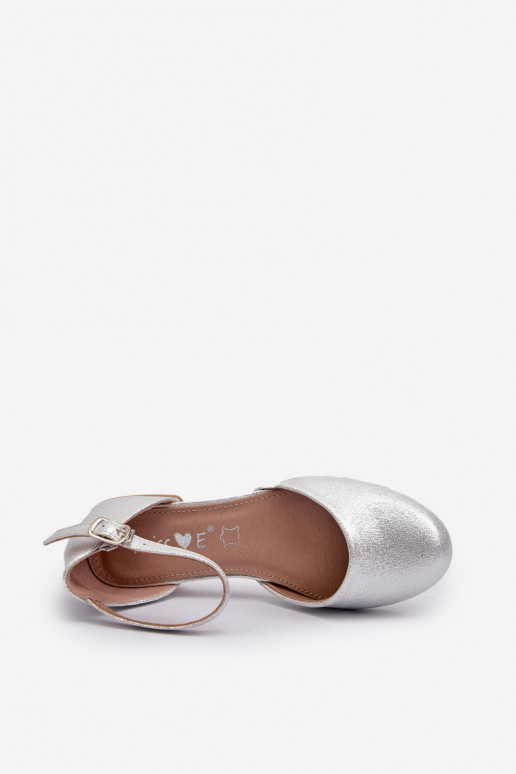 Sandales brillantes pour enfants à talon bas de couleur argent Nelly