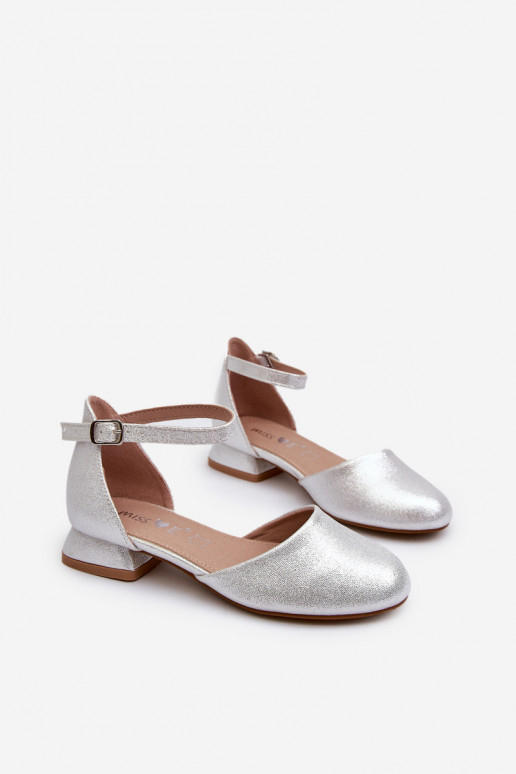 Sandales brillantes pour enfants à talon bas de couleur argent Nelly