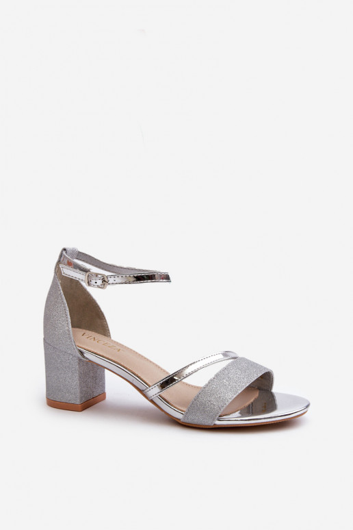 Sandales brillantes Ploemis à talons bas en argent Sandales brillantes Ploemis à talons bas en argent