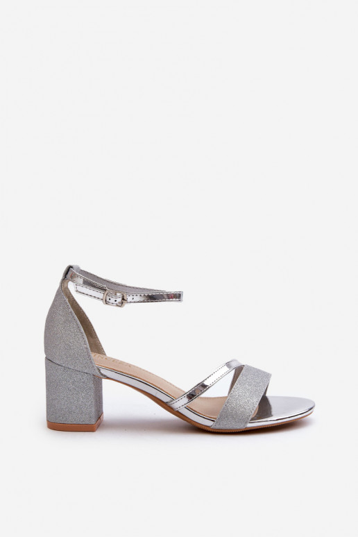 Sandales brillantes Ploemis à talons bas en argent Sandales brillantes Ploemis à talons bas en argent