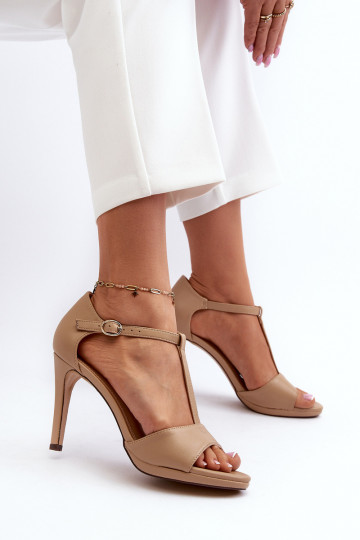 Sandales pour femmes à talons fins en éco-cuir beige Obdaria 2