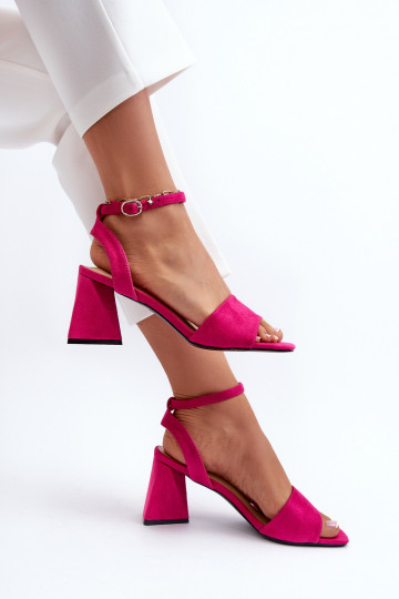 Damen-Sandalen mit hohen Absätzen aus Eco-Wildleder Fuchsia Upttima 2