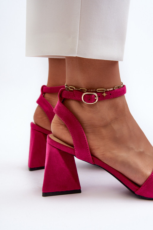 Damen-Sandalen mit hohen Absätzen aus Eco-Wildleder Fuchsia Upttima