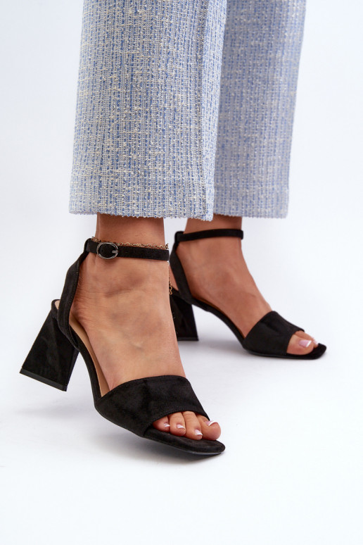 Damessandalen met hoge hak, gemaakt van Eco Suede Black Upttima