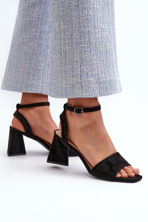 Damessandalen met hoge hak, gemaakt van Eco Suede Black Upttima