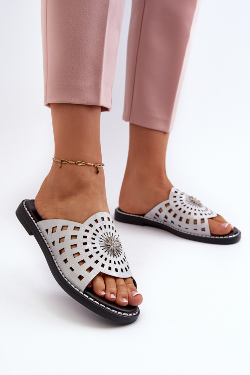 avec brillance Chaussons pour femmes à talons larges avec ornements couleur argent Ebirena