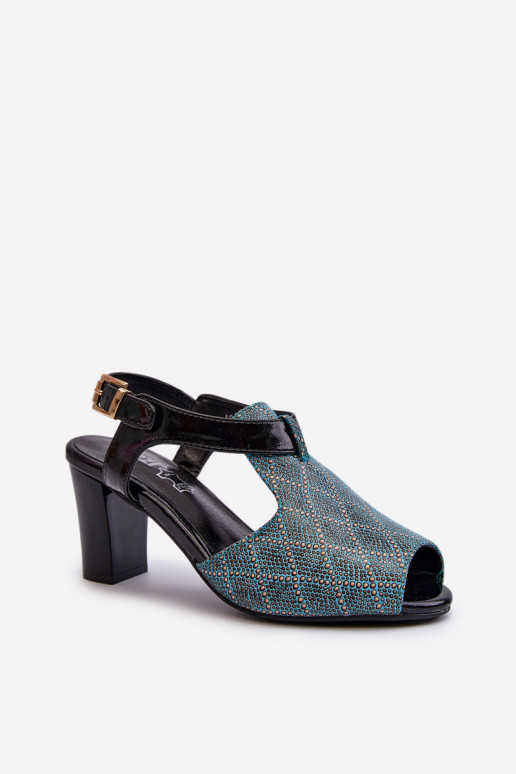 Damen-Sandalen mit hohen Absätzen aus türkisfarbenem Öko-Leder von Queenmarie
