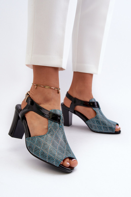 Damen-Sandalen mit hohen Absätzen aus türkisfarbenem Öko-Leder von Queenmarie