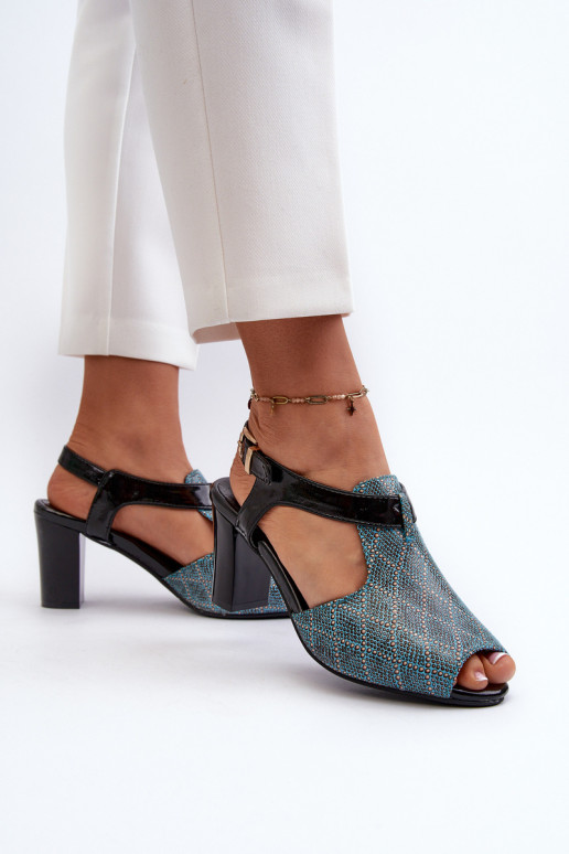 Damen-Sandalen mit hohen Absätzen aus türkisfarbenem Öko-Leder von Queenmarie